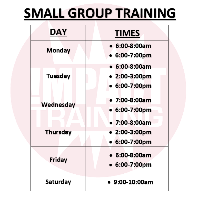 Small Group Training Schedule